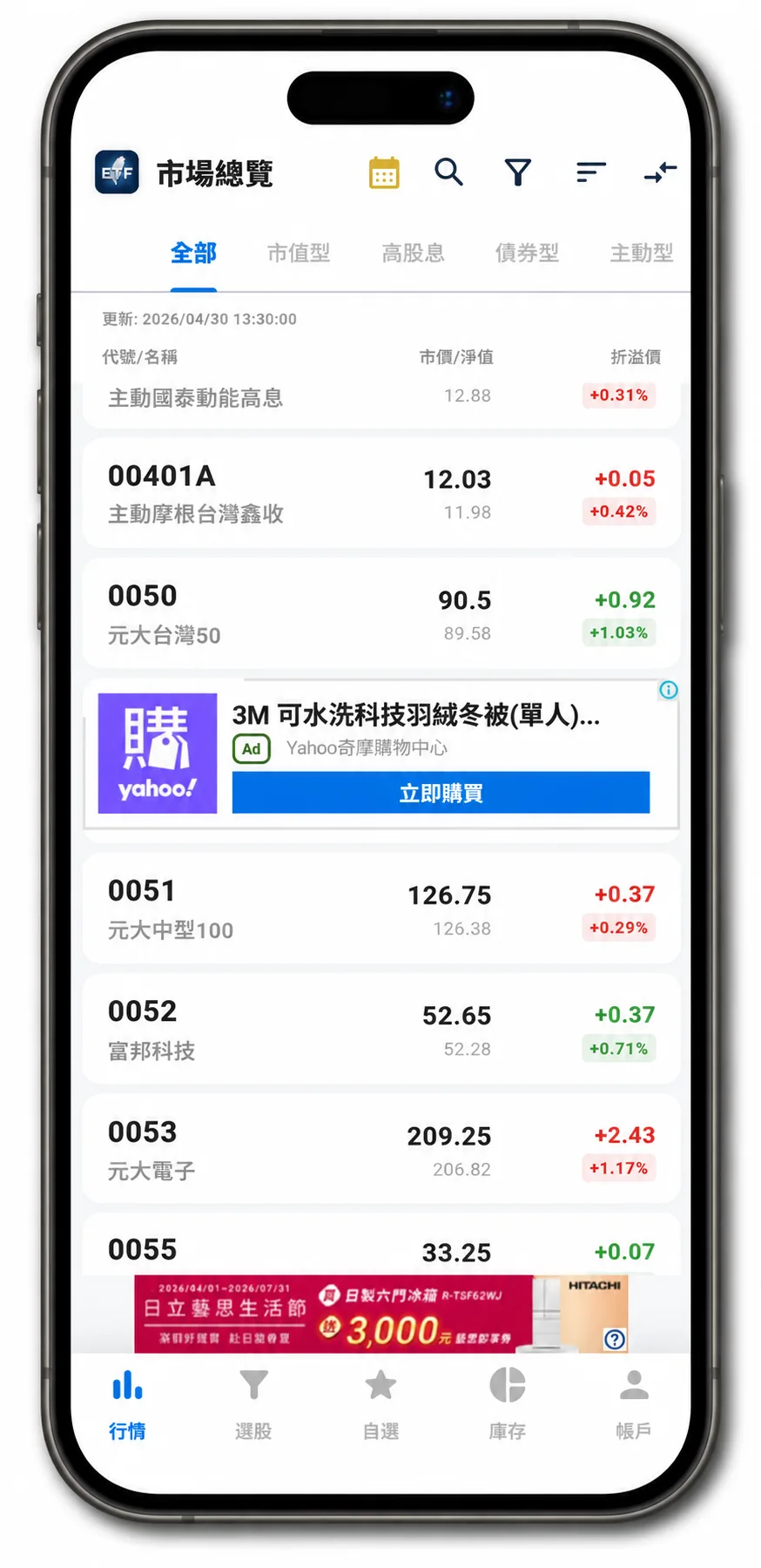 一起聊台股ETF App 即時行情畫面